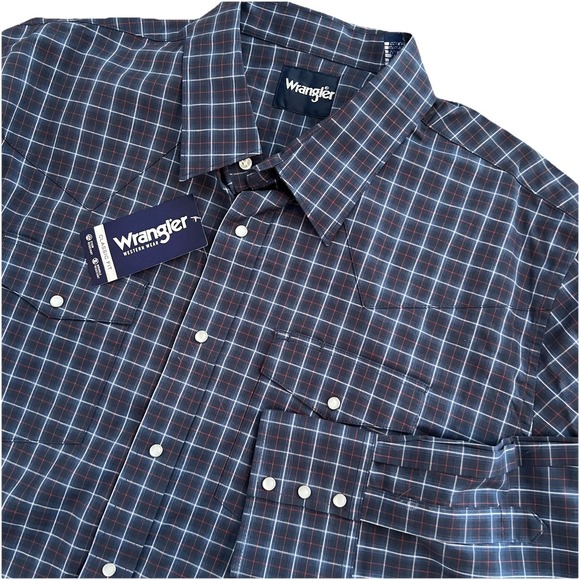 Wrangler Other - Wrangler Mens Wrinkle Resist LS Western Pearl Snap Shirt Blue Cowboy Size XXL 2X